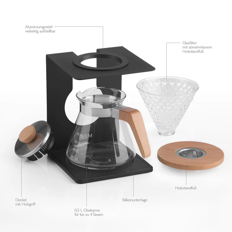 Pour Over Kaffeebereiter Set - 4 Tassen / Holz