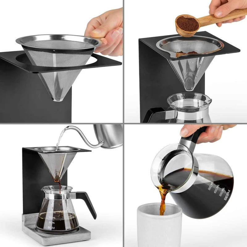 Pour Over Kaffeebereiter Set - 4 Tassen / Beton Sockel