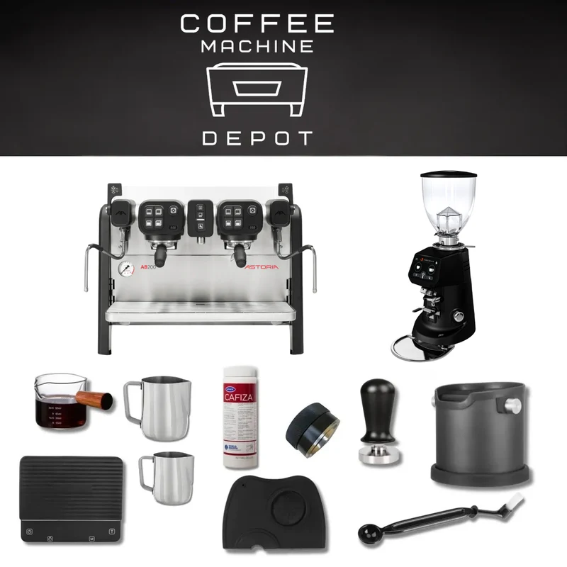 Astoria AB200 Compact 2 Group with Fiorenzato F64 E Bundle Package - Black