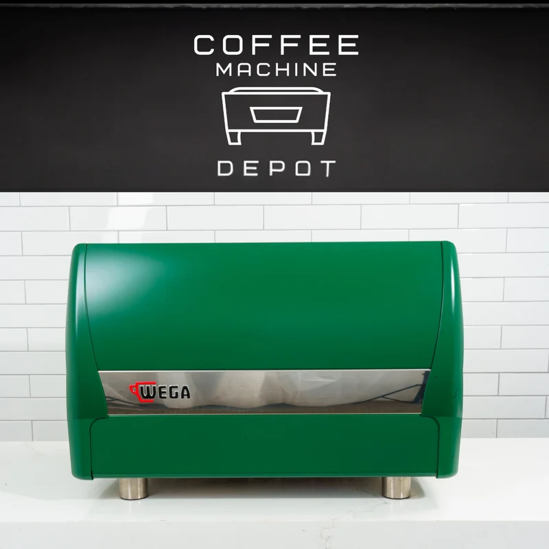 Wega Polaris High Cup 2 Group Custom Green with Wood Commercial Espresso Machine