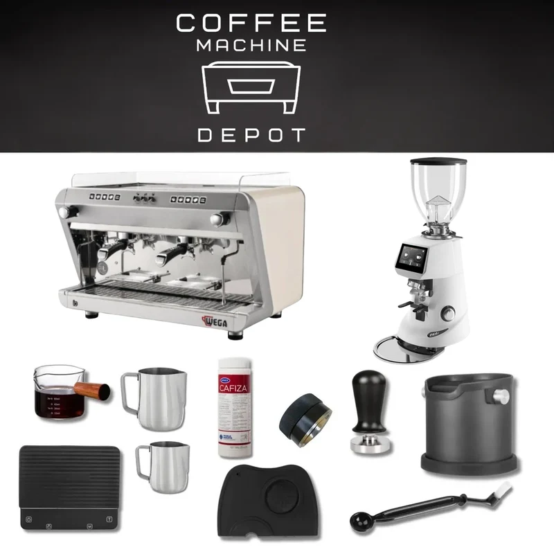 Wega IO 2 Group with Fiorenzato F64 E Bundle Package - White