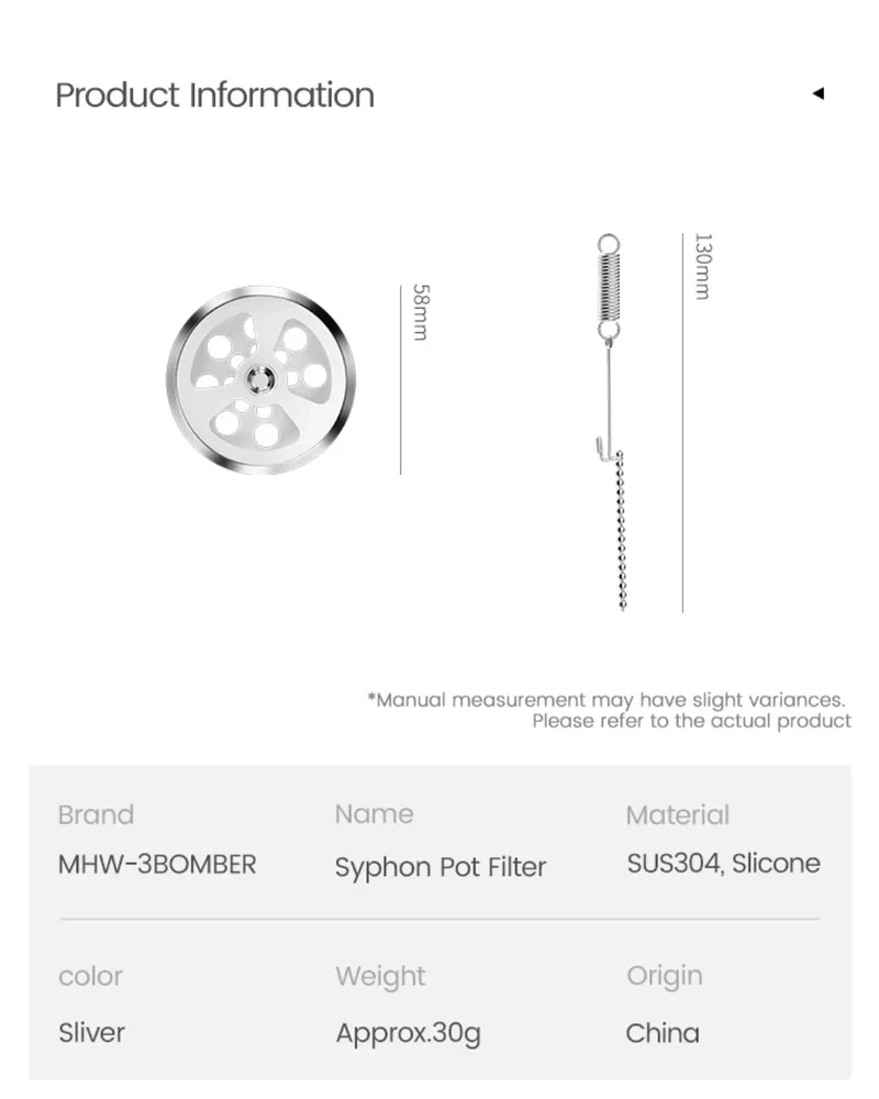 Syphon Pot Filter & Filter Paper - By MHW-3BOMBER