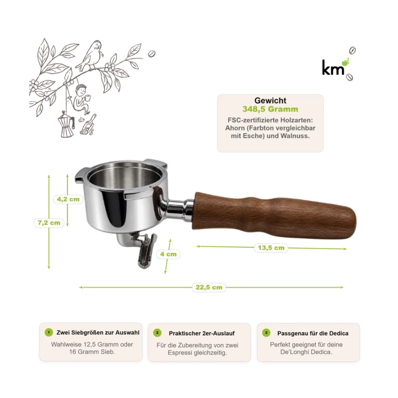 Siebträger für Delonghi Dedica mit 2er Auslauf