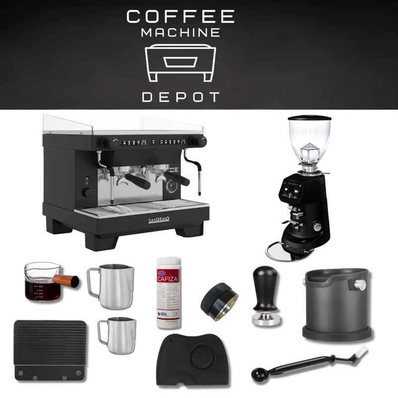 Sanremo Zoe Compact 2 Group with Fiorenzato F64 E (Black) Bundle Package - Black