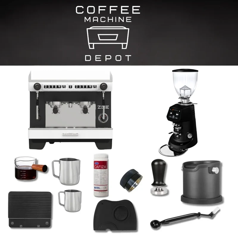 Sanremo Zoe Compact 208V 2 Group with Fiorenzato F64 E (Black) Bundle Package - White/Black