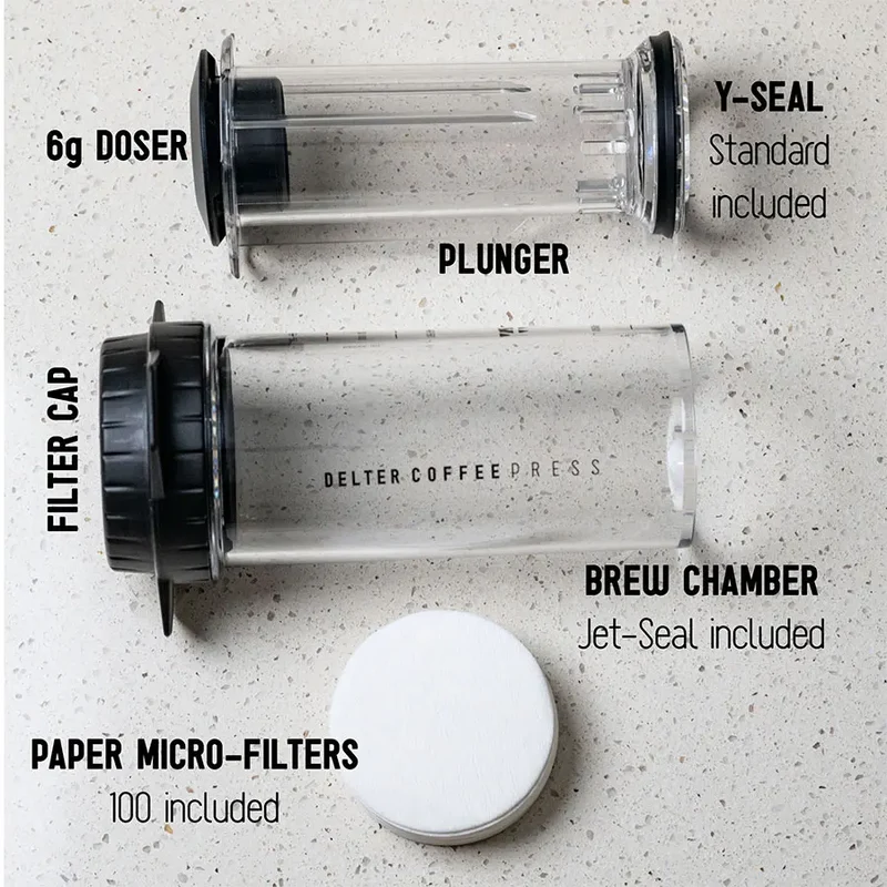 Delter Coffee Press – Volle Geschmackskontrolle in Clear & Grey Limited Edition