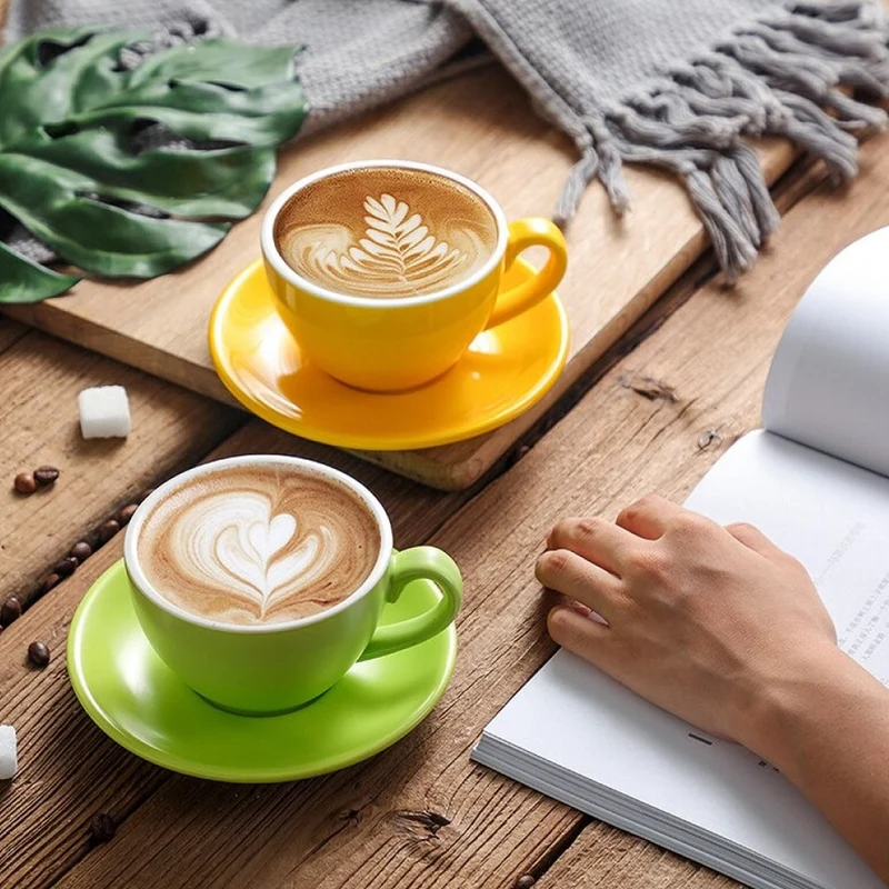 Latte cups with saucer 200ml (Assorted Color)