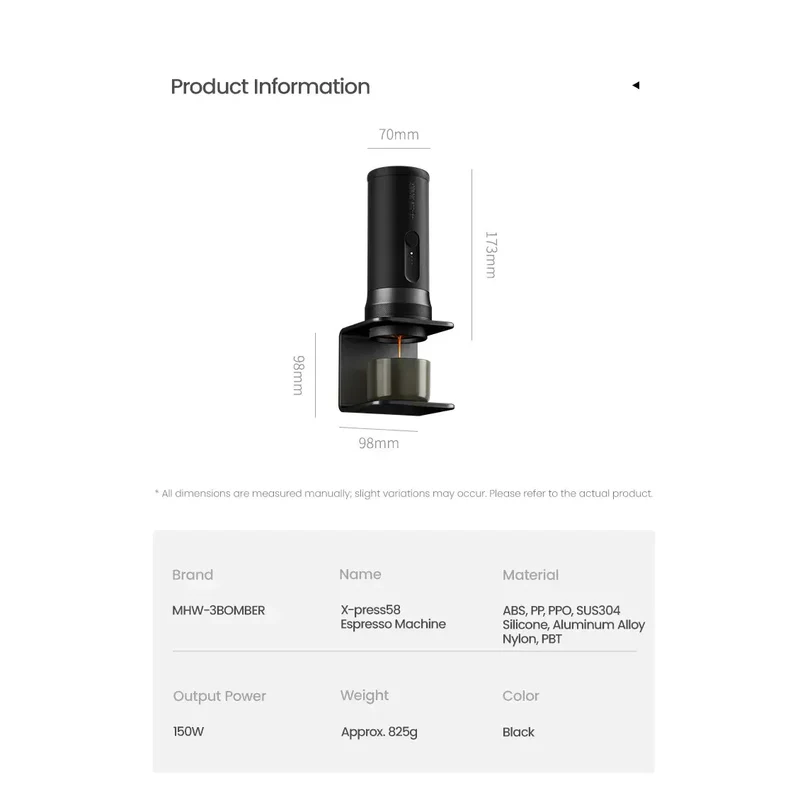 MHW-3BOMBER X-PRESS58 – Kabellose 58 mm Espressomaschine mit Akku