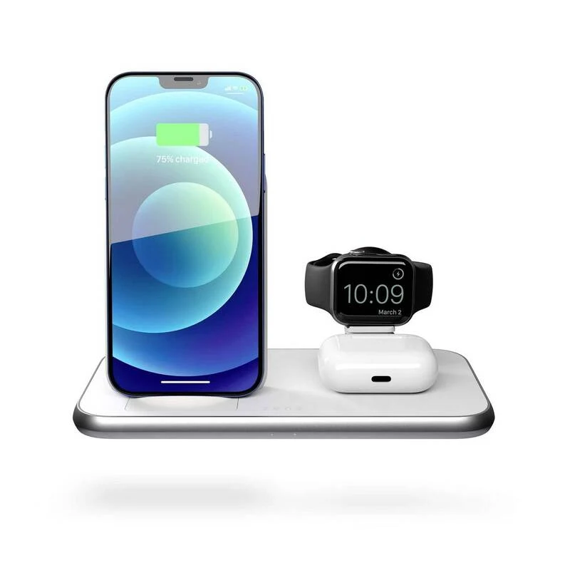 B-Ware Zens Aluminium Series 4 in 1 Stand Watch 45W Ladegerät Netzteil 2x 10W Qi weiß