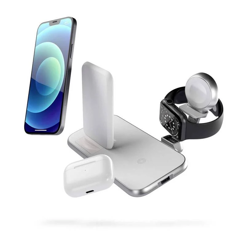 B-Ware Zens Aluminium Series 4 in 1 Stand Watch 45W Ladegerät Netzteil 2x 10W Qi weiß