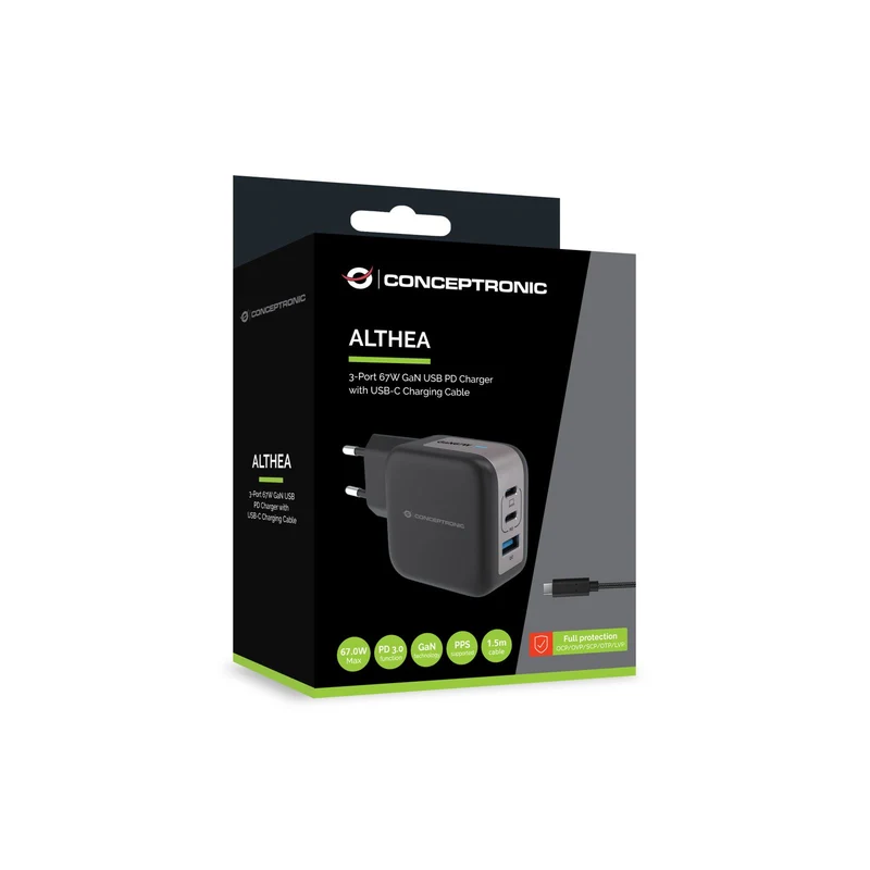 B-Ware Conceptronic Ladegerät Netzteil USB Ladeadapter Schwarz 3 Port 150 cm Kabel