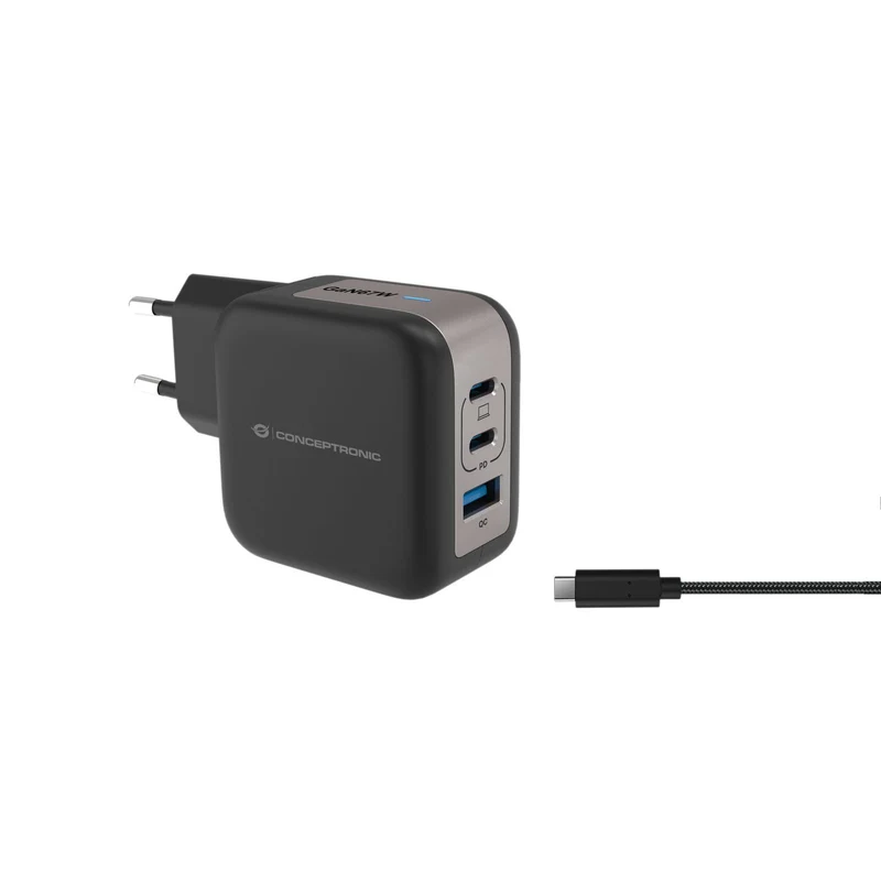 B-Ware Conceptronic Ladegerät Netzteil USB Ladeadapter Schwarz 3 Port 150 cm Kabel