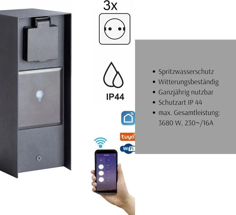 B-Ware Prios Steckdosensäule Energiesäule WLAN Smart Home System Sandgrau Voicu 23 cm