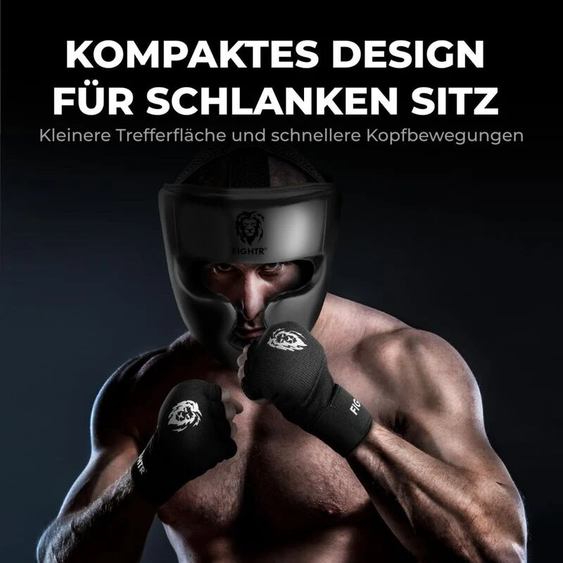 B-Ware FIGHTR Kopfschutz Kunstleder schwarz L/XL verstellbarer Verschluss Kampfsport