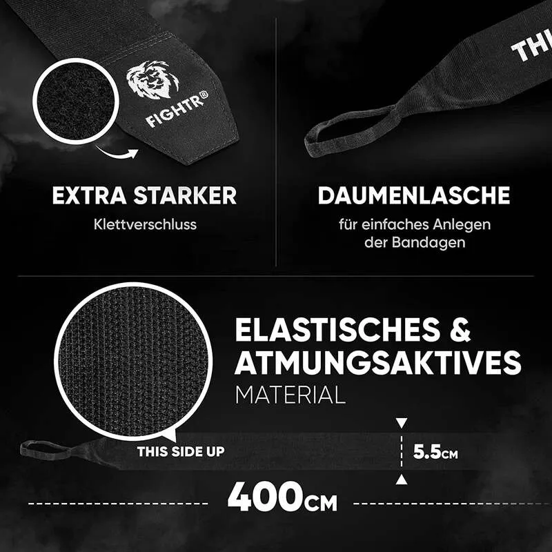 B-Ware FIGHTR Boxbandagen Kinder schwarz 2,5m optimaler Schutz für Boxen MMA Kampfsport