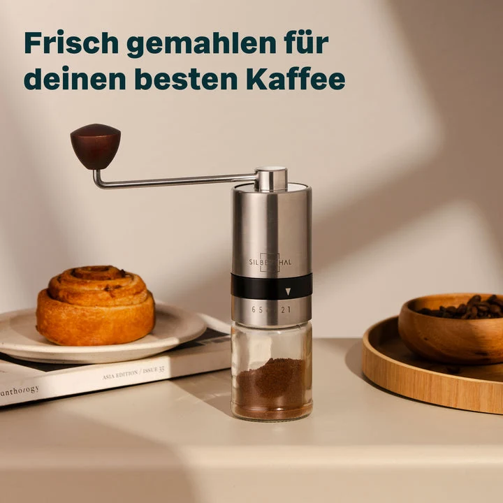 B-Ware SILBERTHAL Kaffeemühle Handmühle Kaffeebereiter Edelstahl Glas Kegelmahlwerk