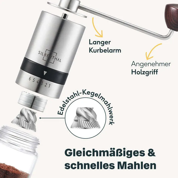B-Ware SILBERTHAL Kaffeemühle Handmühle Kaffeebereiter Edelstahl Glas Kegelmahlwerk