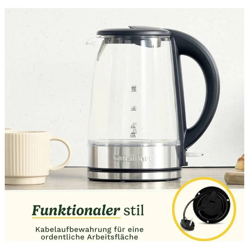 B-Ware Cuisinart Wasserkocher Teekocher Glasklar 1,5l Kocher für heiße Getränke Küche