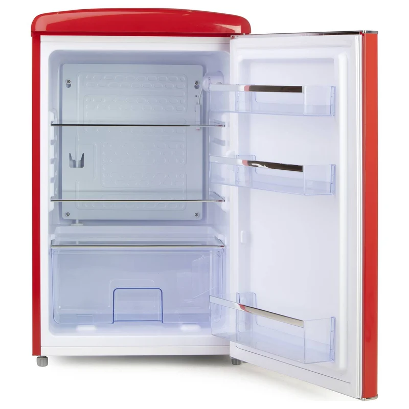 B-Ware Domo Kühlschrank Minibar Retro rot 120L LED Glasböden Standgerät Küchengerät
