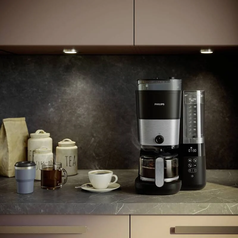 Philips HD7900/01 Kaffeemaschine Schwarz Silber Glaskanne Kaffee Mahlwerk