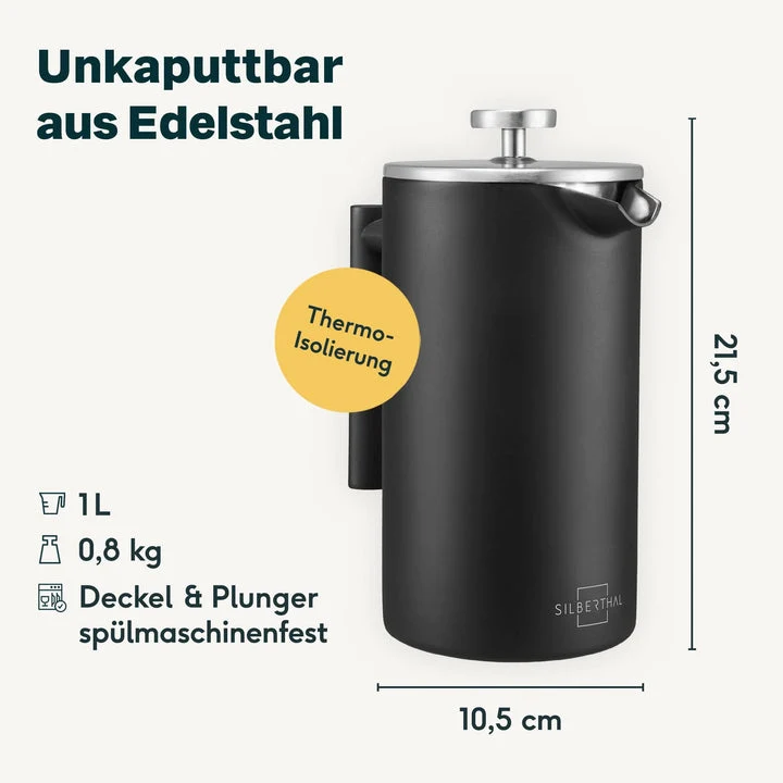B-Ware SILBERTHAL French Press Kaffeebereiter Kanne Edelstahl Schwarz Kaffeebereiter