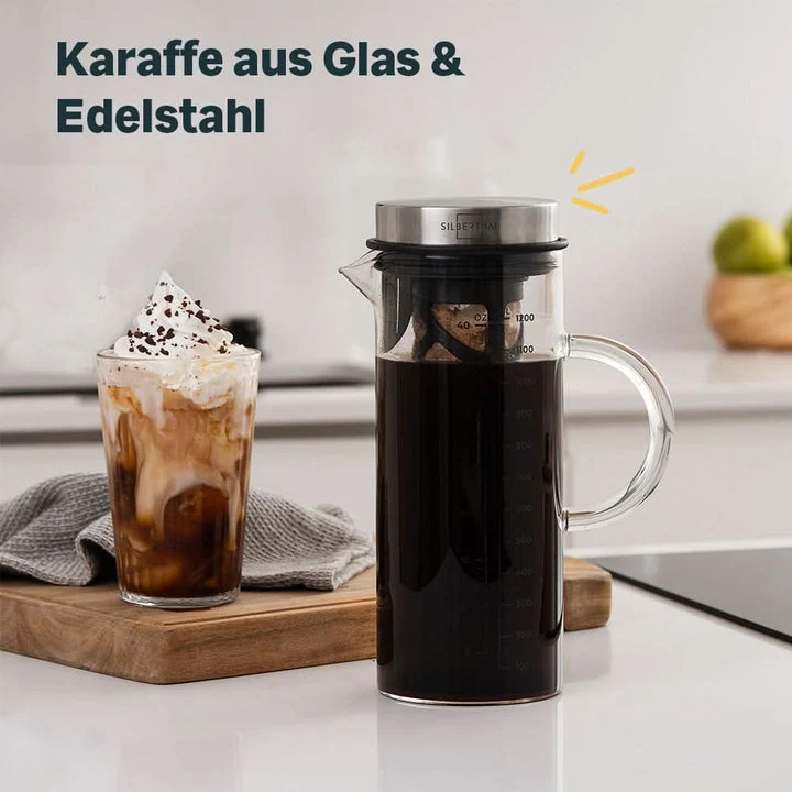 B-Ware Cold Brew Karaffe 2.0 Kaffeebereiter Glaskanne Cold Brew Kaffee Filter 1,3 L