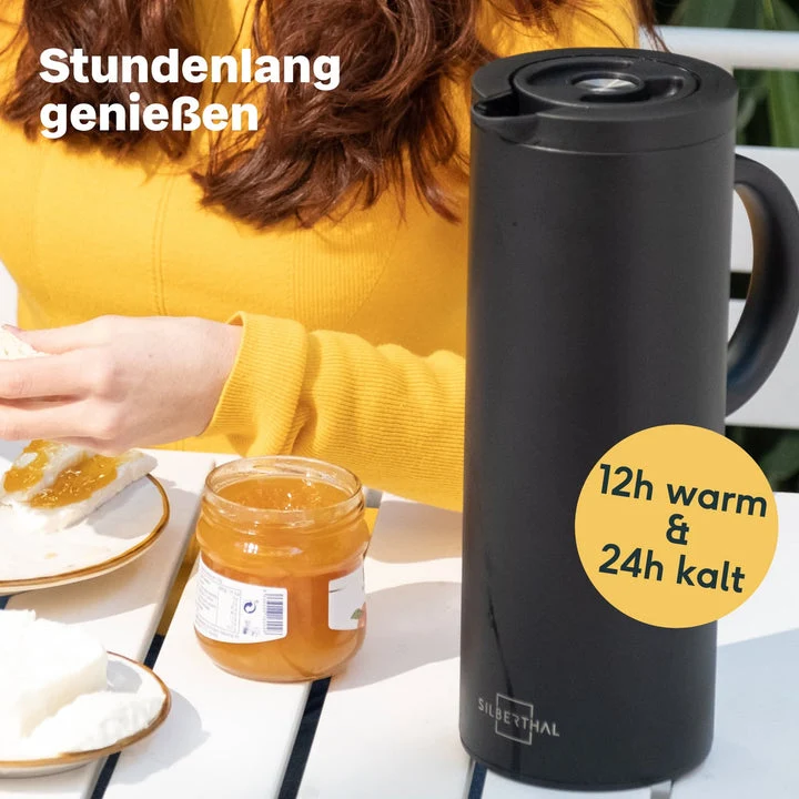 B-Ware SILBERTHAL Thermoskanne Kaffeekanne Isolierkanne Glaseinsatz Edelstahl 1L328