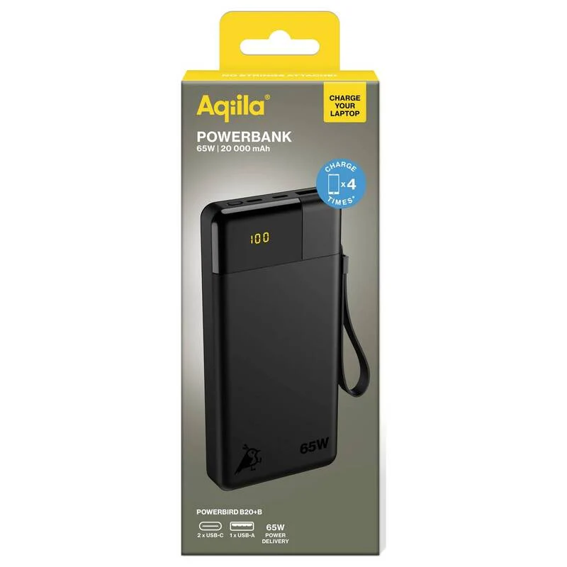 B-Ware Aqiila Powerbank 20000 mAh LiPo Akku Ladegerät USB-A USB-C schwarz tragbar 3A