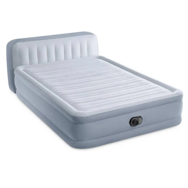 B-Ware Intex Luftbett Gästebett Airbed Faserstruktur Queen Kopfteil Blau mit Pumpe