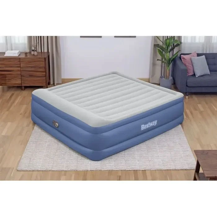 B-Ware Bestway Luftmatratze Kingsize Rechteckig Blau Weiß Luftbett mit Kissen und Pumpe