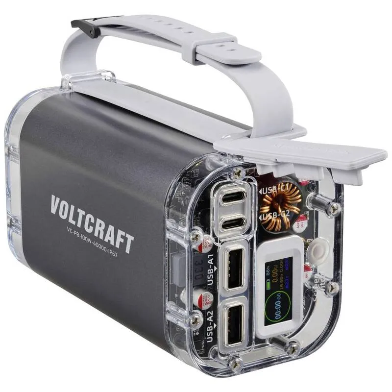 B-Ware VOLTCRAFT Powerbank Akku Ladegerät LED Taschenlampe Grau Outdoor 40000 mAh IP67