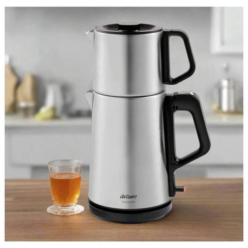 B-Ware Arzum Teebereiter Teemaschine AR3143 Silber 1800W Warmhaltefunktion 1,8l 1l
