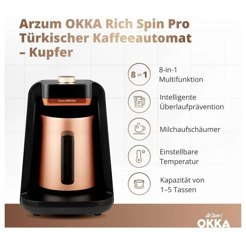 B-Ware Arzum Kaffeemaschine Mokkakocher Espressokanne Milchaufschäumer Bronze 5 Tas183