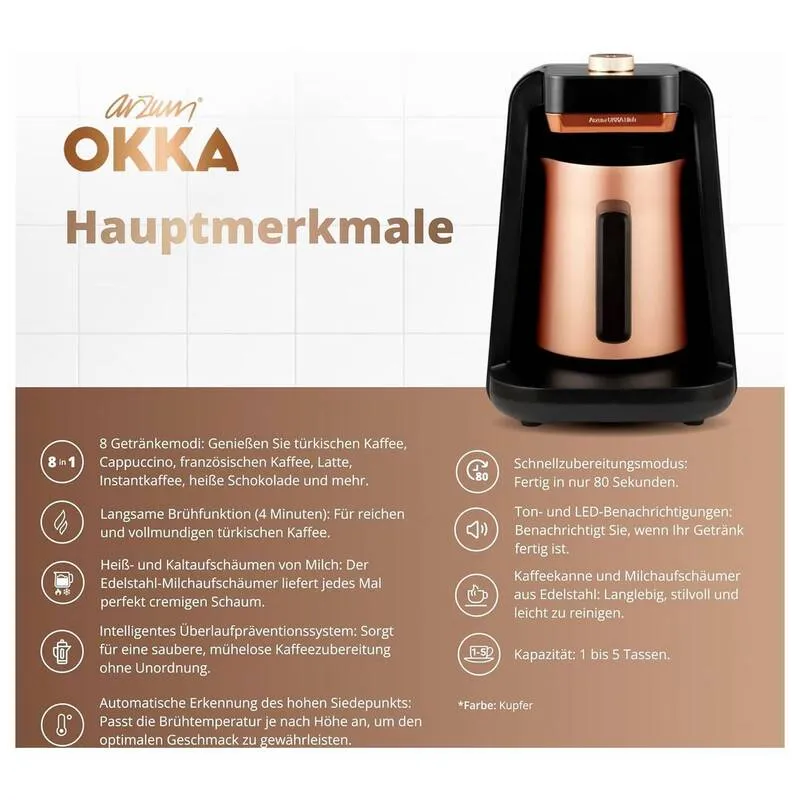 B-Ware Arzum Kaffeemaschine Mokkakocher Espressokanne Milchaufschäumer Bronze 5 Tas183