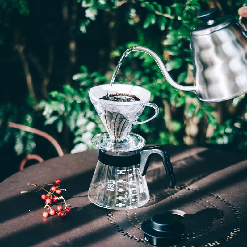 Hario V60 Coffee Dripper und Server SET Glas Schwarz