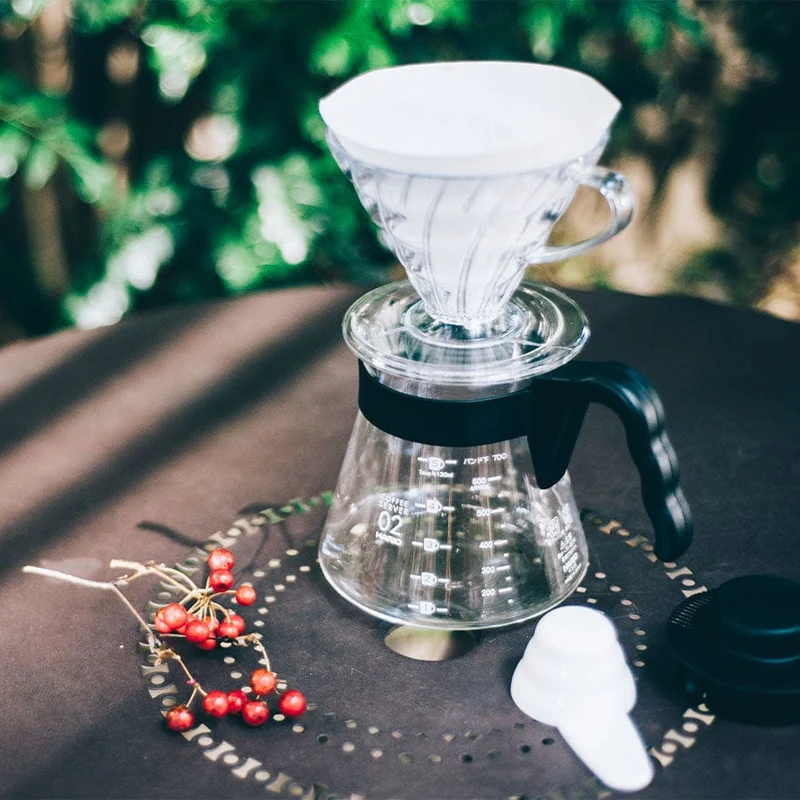 Hario V60 Coffee Dripper und Server SET Glas Schwarz