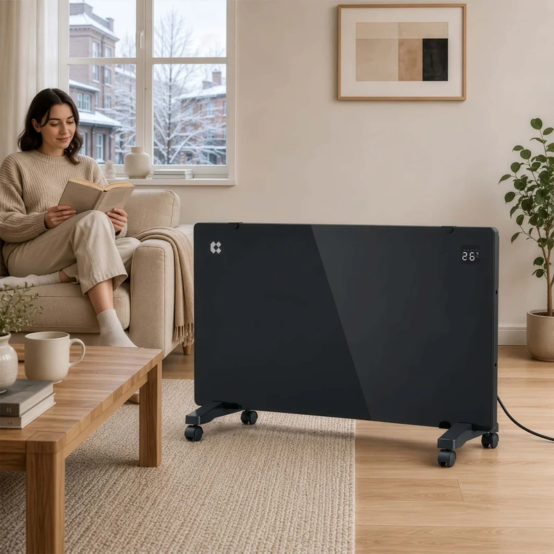 Ciarra Konvektorheizung WLAN 2000W – Schnelle Erwärmung, Mobiler Heizkörper mit Rollen & Wandmontage, Schwarz | CBHX20-B