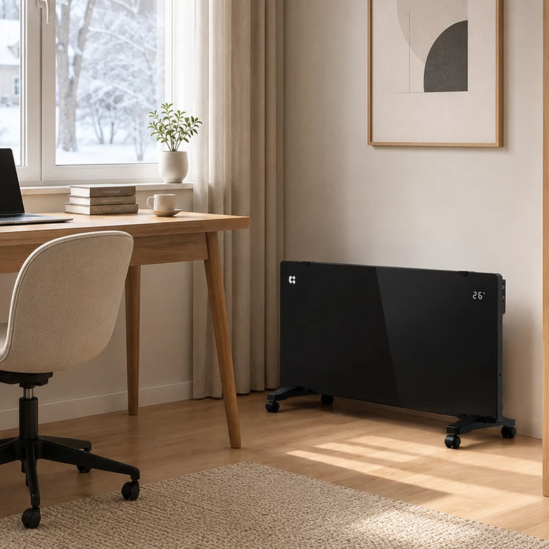 Ciarra Konvektorheizung WLAN 2000W – Schnelle Erwärmung, Mobiler Heizkörper mit Rollen & Wandmontage, Schwarz | CBHX20-B
