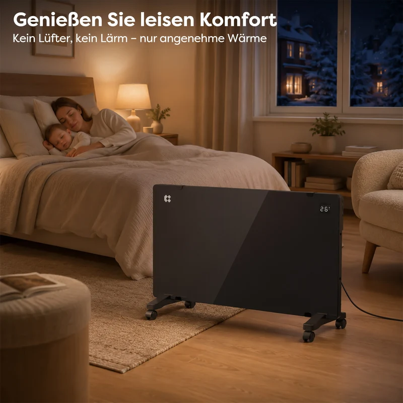 Ciarra Konvektorheizung WLAN 2000W – Schnelle Erwärmung, Mobiler Heizkörper mit Rollen & Wandmontage, Schwarz | CBHX20-B