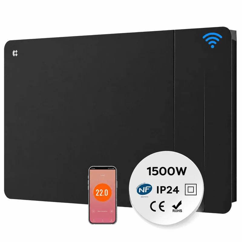 Ciarra WLAN Keramikheizung Elektroheizung 1500W IP24 Badheizung mit App, Schwarz | CBHTD15A-B