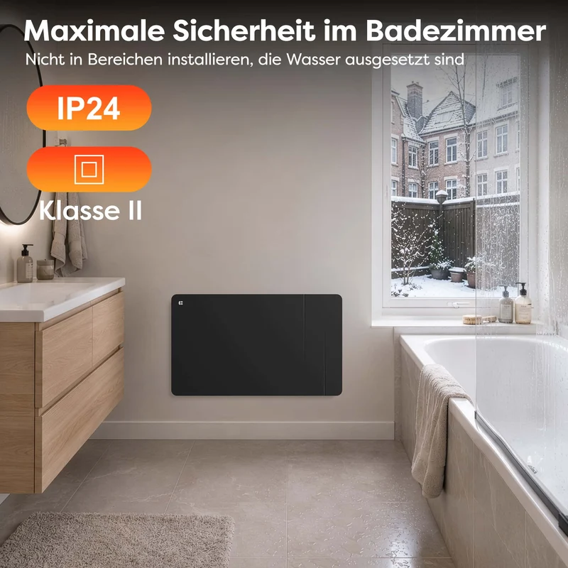 Ciarra WLAN Keramikheizung Elektroheizung 1500W IP24 Badheizung mit App, Schwarz | CBHTD15A-B