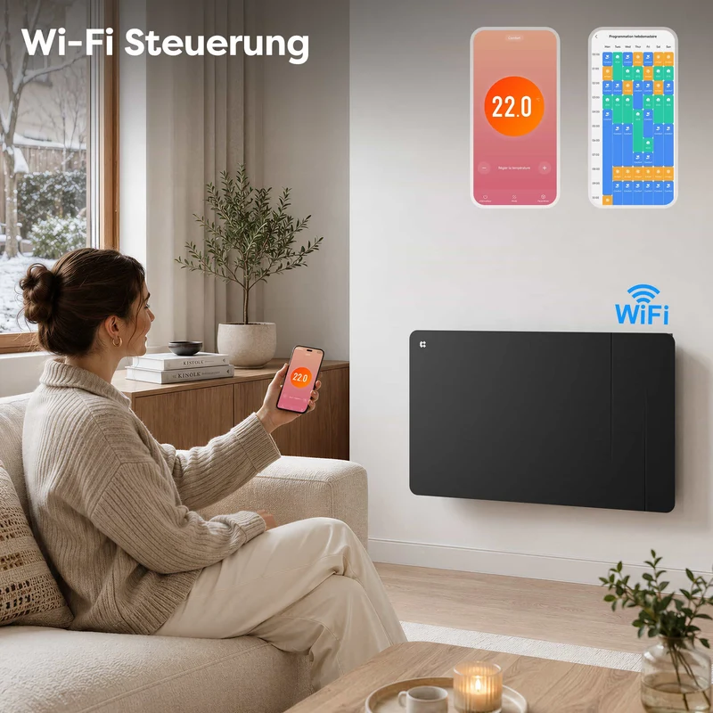 Ciarra WLAN Keramikheizung Elektroheizung 1500W IP24 Badheizung mit App, Schwarz | CBHTD15A-B