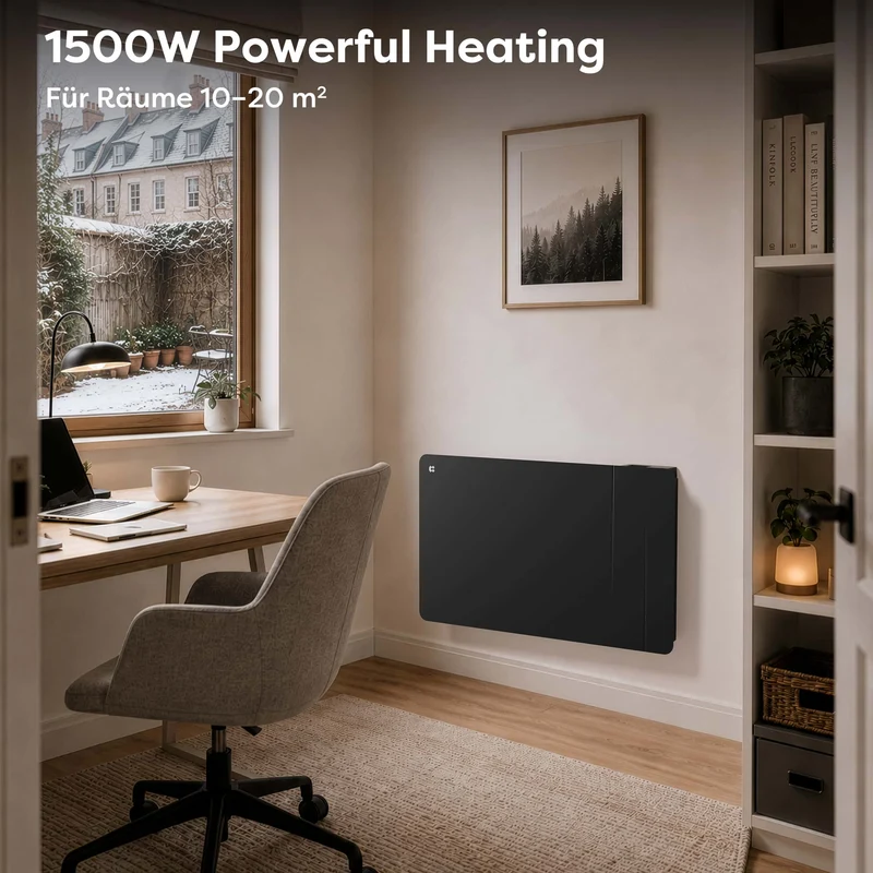 Ciarra WLAN Keramikheizung Elektroheizung 1500W IP24 Badheizung mit App, Schwarz | CBHTD15A-B
