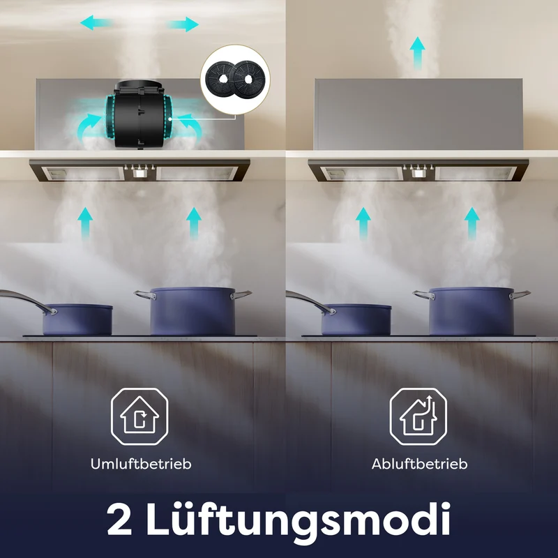 Ciarra Einbau-Dunstabzugshaube 52cm mattschwarz, Energieklasse A++, für Mietwohnungen, Umluft mit Aktivkohlefilter & Abluft | CBCB5937A