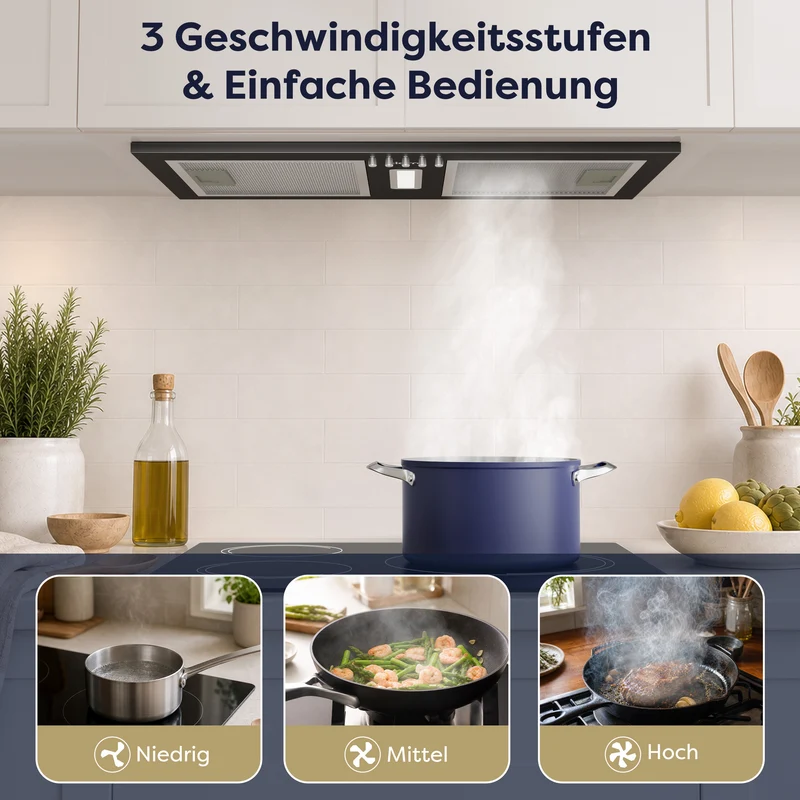 Ciarra Einbau-Dunstabzugshaube 52cm mattschwarz, Energieklasse A++, für Mietwohnungen, Umluft mit Aktivkohlefilter & Abluft | CBCB5937A