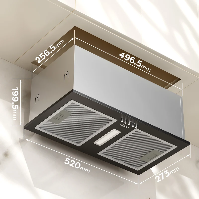 Ciarra Einbau-Dunstabzugshaube 52cm mattschwarz, Energieklasse A++, für Mietwohnungen, Umluft mit Aktivkohlefilter & Abluft | CBCB5937A