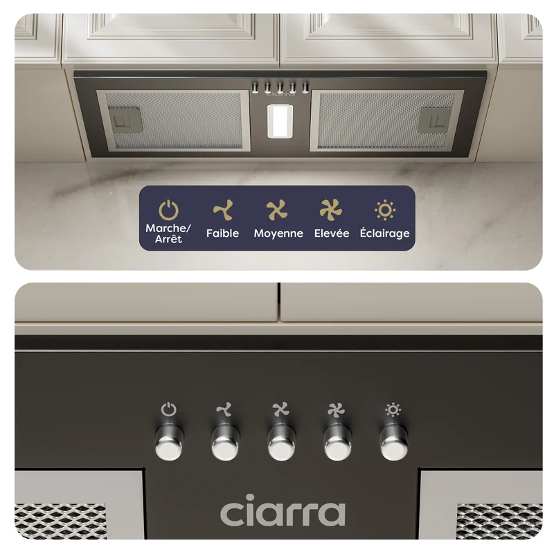 Ciarra Einbau-Dunstabzugshaube 52cm mattschwarz, Energieklasse A++, für Mietwohnungen, Umluft mit Aktivkohlefilter & Abluft | CBCB5937A