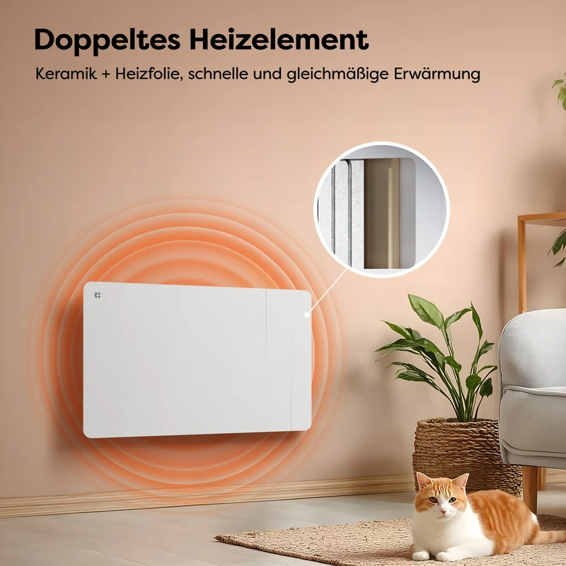 Ciarra Keramikheizung Smart Elektroheizung mit Keramikkern, Wandheizung Energiesparend für Bad & Wohnzimmer, WiFi App-Steuerung & Thermostat, IP24