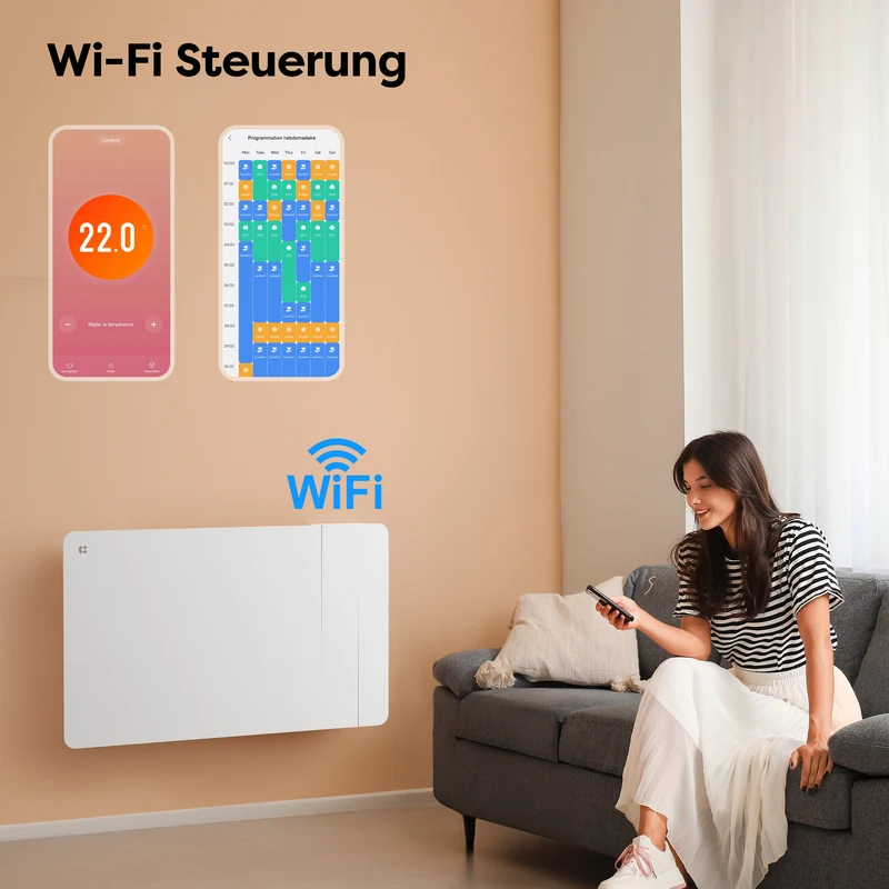 Ciarra Keramikheizung Smart Elektroheizung mit Keramikkern, Wandheizung Energiesparend für Bad & Wohnzimmer, WiFi App-Steuerung & Thermostat, IP24