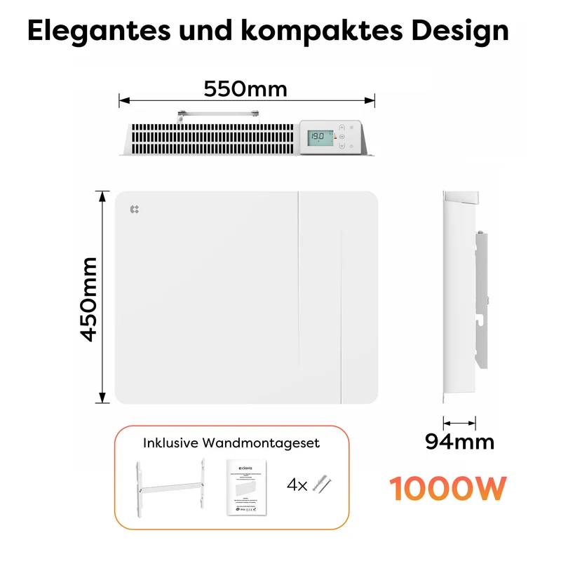 Ciarra Keramikheizung Smart Elektroheizung mit Keramikkern, Wandheizung Energiesparend für Bad & Wohnzimmer, WiFi App-Steuerung & Thermostat, IP24